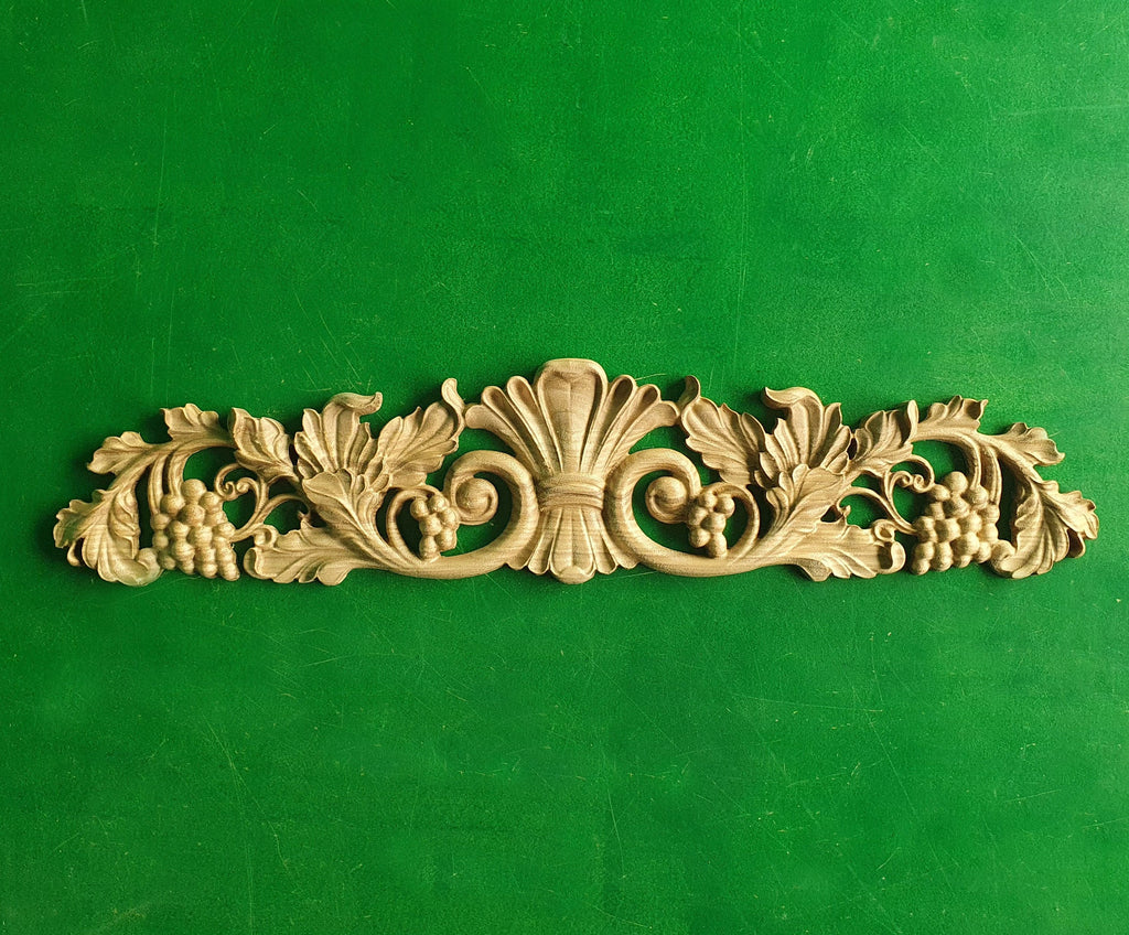 Wood Onlay Grapes, carved flower, horizontal decor, carved decoration of wood, wooden onlay, wall hanging