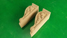 Load image into Gallery viewer, Decorative Carved Wooden Corbels Unpainted, Set 2pc, Home Wall Embellishments, wood onlays, wood wall art decor
