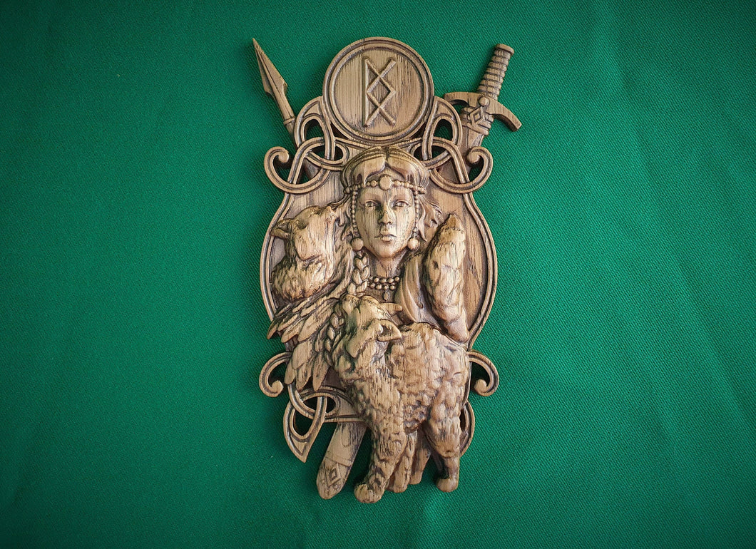Freya, Goddess of Love and Fertility, Norse mythology, Celtic wood carving