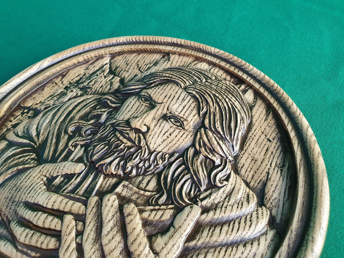 Jesus Christ wood painting in the round frame, wall hanging religious panno