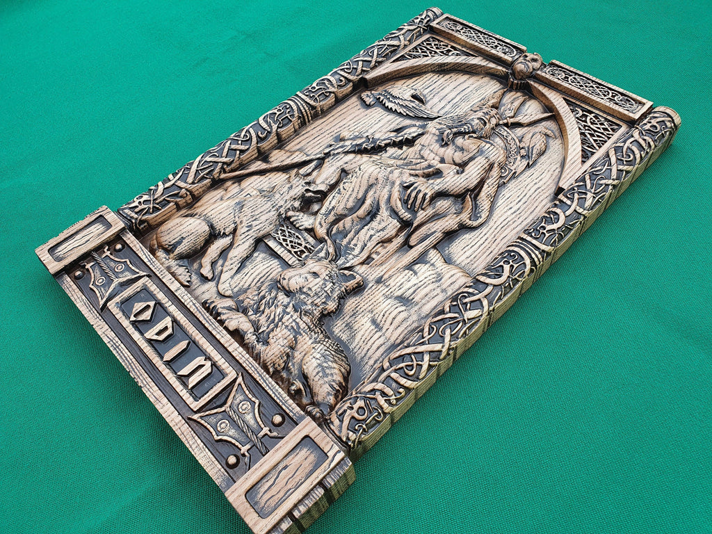 God ODIN on the throne , Scandinavian God,  Celtic wood carving, Viking carving, wooden carving