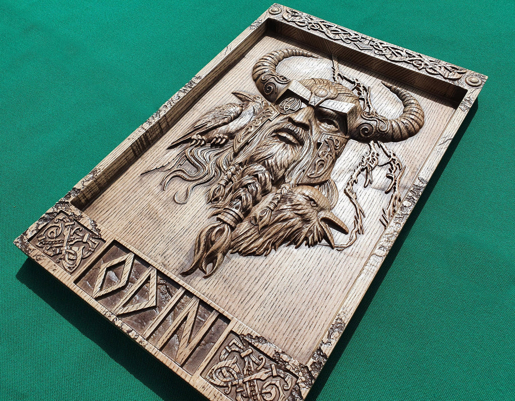 God ODIN with helmet , Scandinavian God,  Celtic wood carving, Viking carving, wooden carving