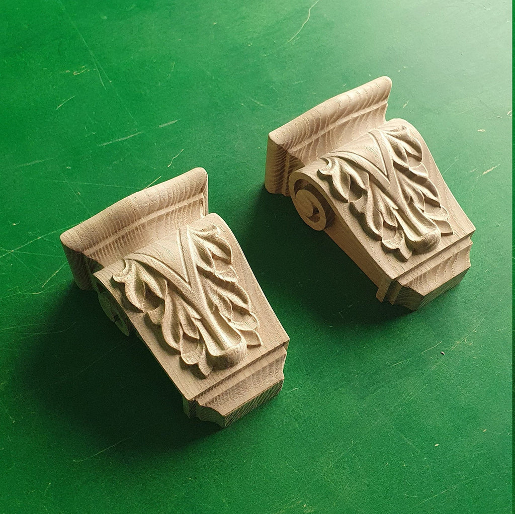 Carved Decorative Wooden Corbel Pair, Antique Wood Shelf Bracket, Cornice Corbel Entablature