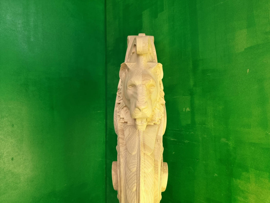 Lion carved post for stairs, Lion wooden sculpture, Lion statue, Lion First baluster Lion, Lion pillar,  Custom size wooden balusters