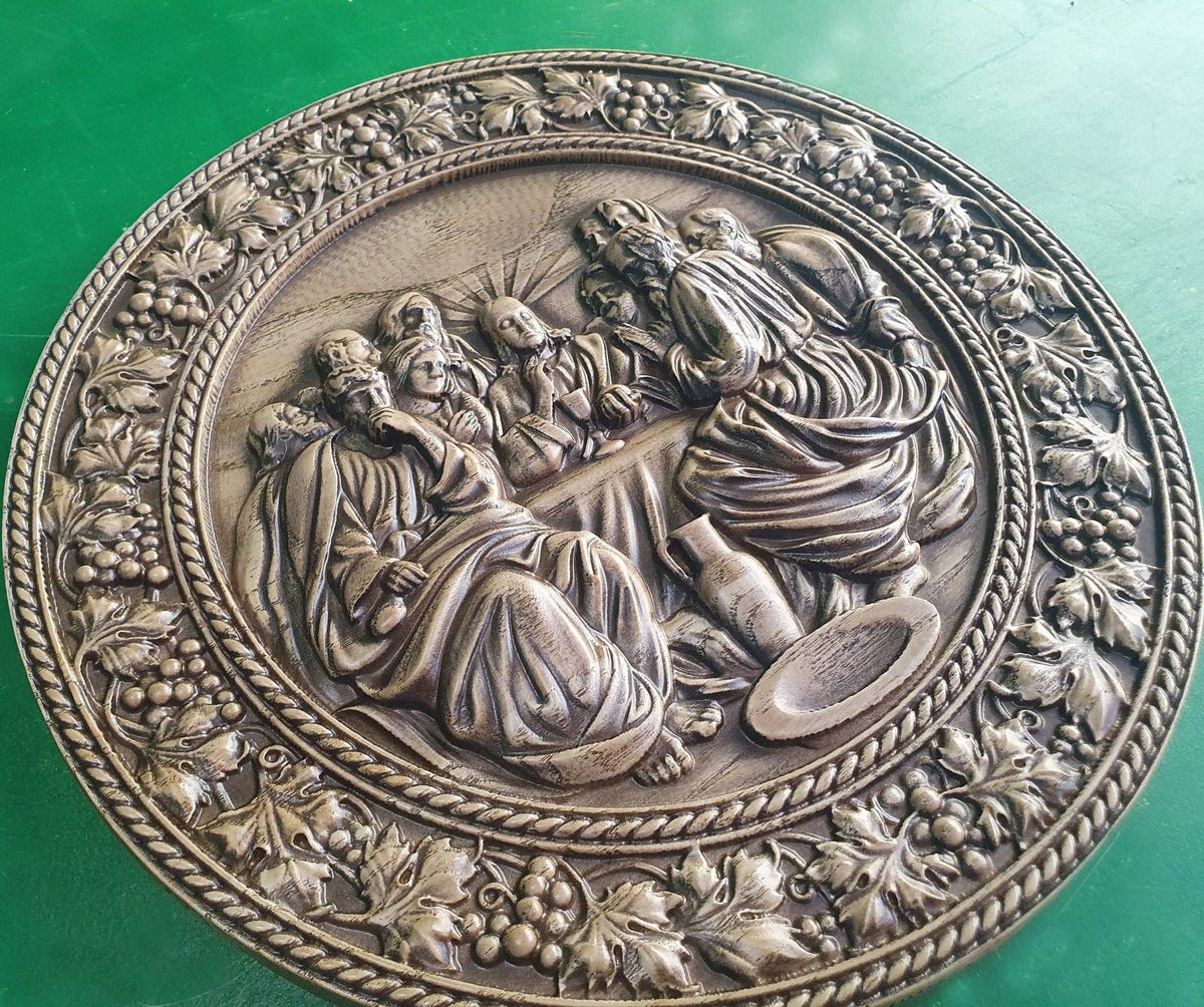 Last Supper Round, religious carved icon, wood carvings religious gifts 3d last supper