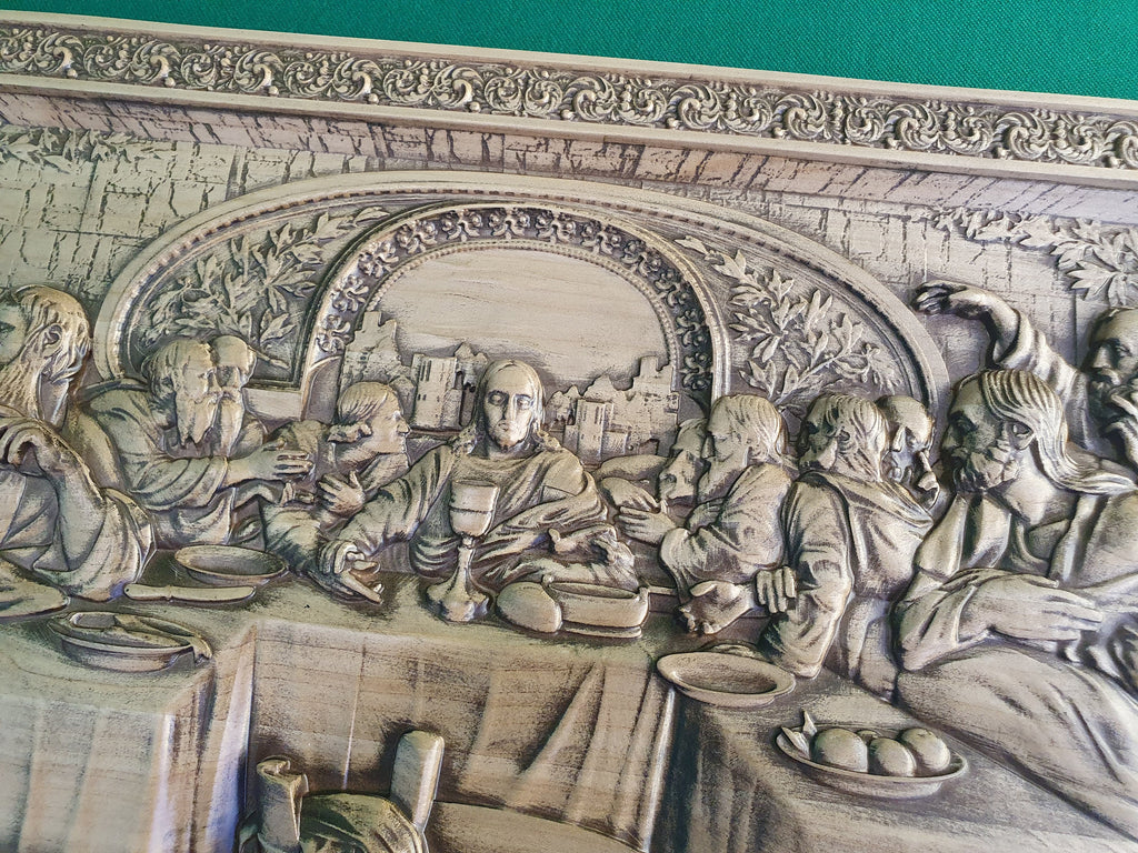 Last Supper Carved Panel, religious carved icon, wood carvings religious gifts 3d last supper