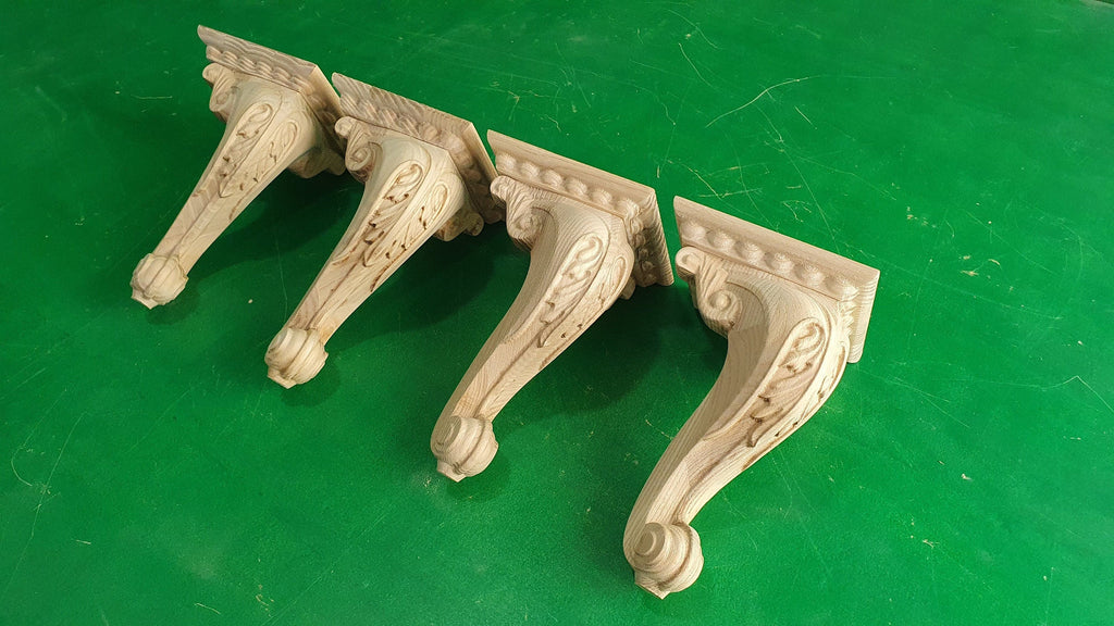 Carved Cabriole Legs, Set 4pc, for the cupboard, baroque Style, wooden legs, furniture leg
