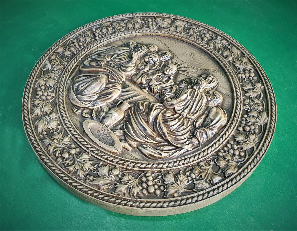 Last Supper Round, religious carved icon, wood carvings religious gifts 3d last supper