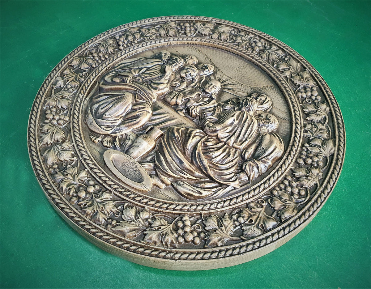 Last Supper Round, religious carved icon, wood carvings religious gifts 3d last supper