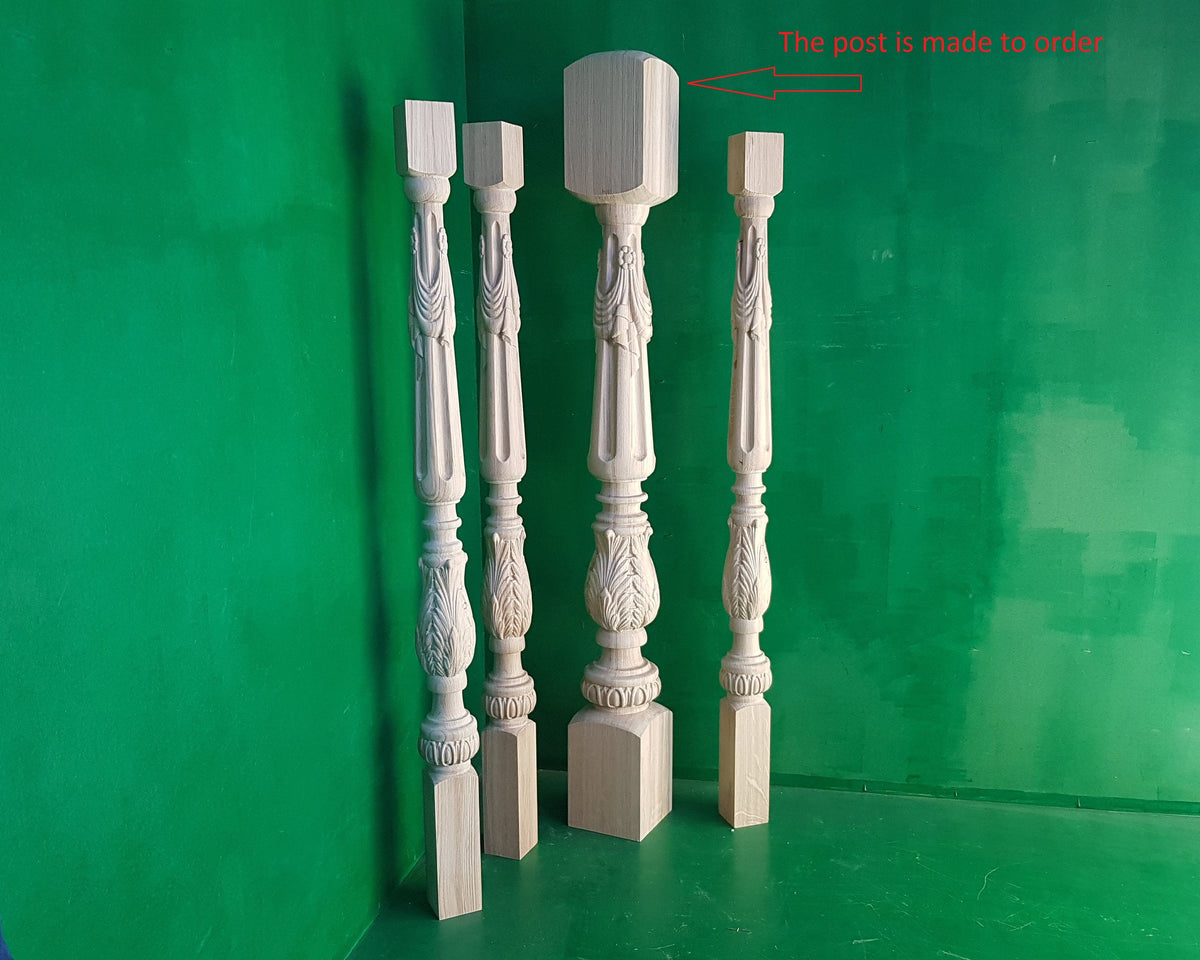 Carved baluster in classic style, carved banister of wood, stair balusters, Custom size wood balusters for stairs