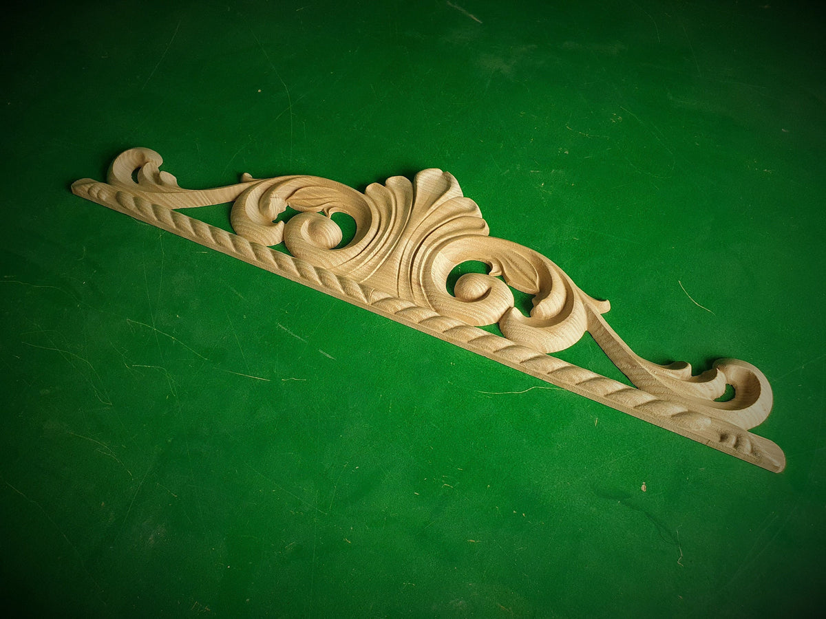 Unpainted Wood Carved Applique Onlay, 1pc, Home Wall Embellishments, Furniture Carving, Wood Onlay