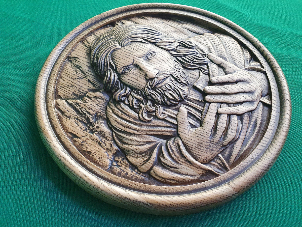 Jesus Christ wood painting in the round frame, wall hanging religious panno