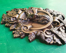 Load image into Gallery viewer, Celtic Deer,  Celtic wood carving, Viking carving, Celtic Lord Of Woods, Wall art, Wall decor, Wall hanging
