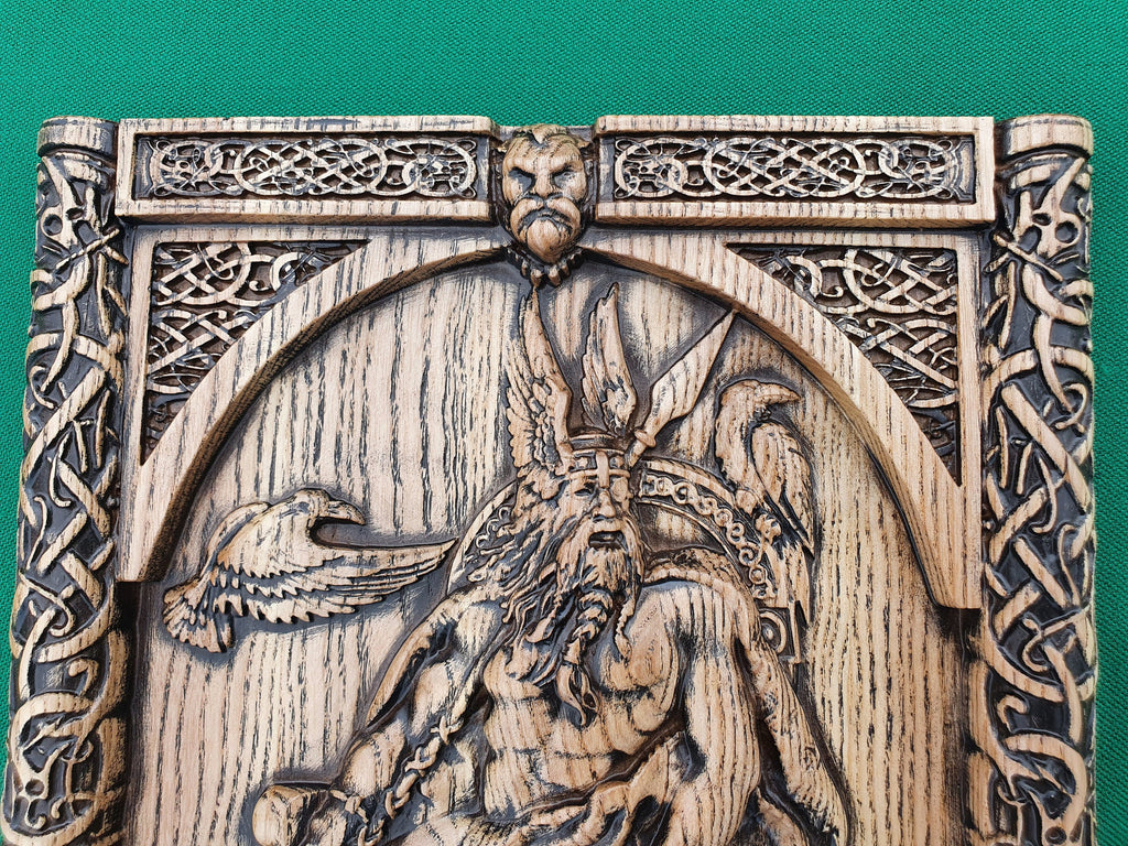 God ODIN on the throne , Scandinavian God,  Celtic wood carving, Viking carving, wooden carving