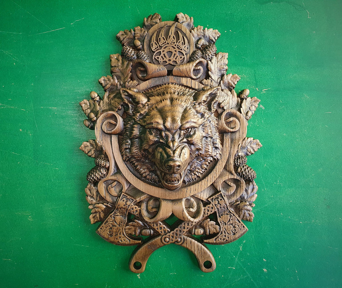 Viking Wolf FENRIR,  Odin's Wolf Fenrir on Viking Shield Wall Hanging Sculpture Viking Decor Scandinavian
