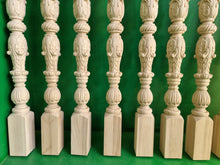 Load image into Gallery viewer, Carved balustrade of wood, carved banister of wood, stair balusters, Custom size wood balusters for stairs
