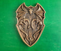 Dragons on Shield, two dragons, wooden carving, wall hangign, wall panno, wall art, wall decor