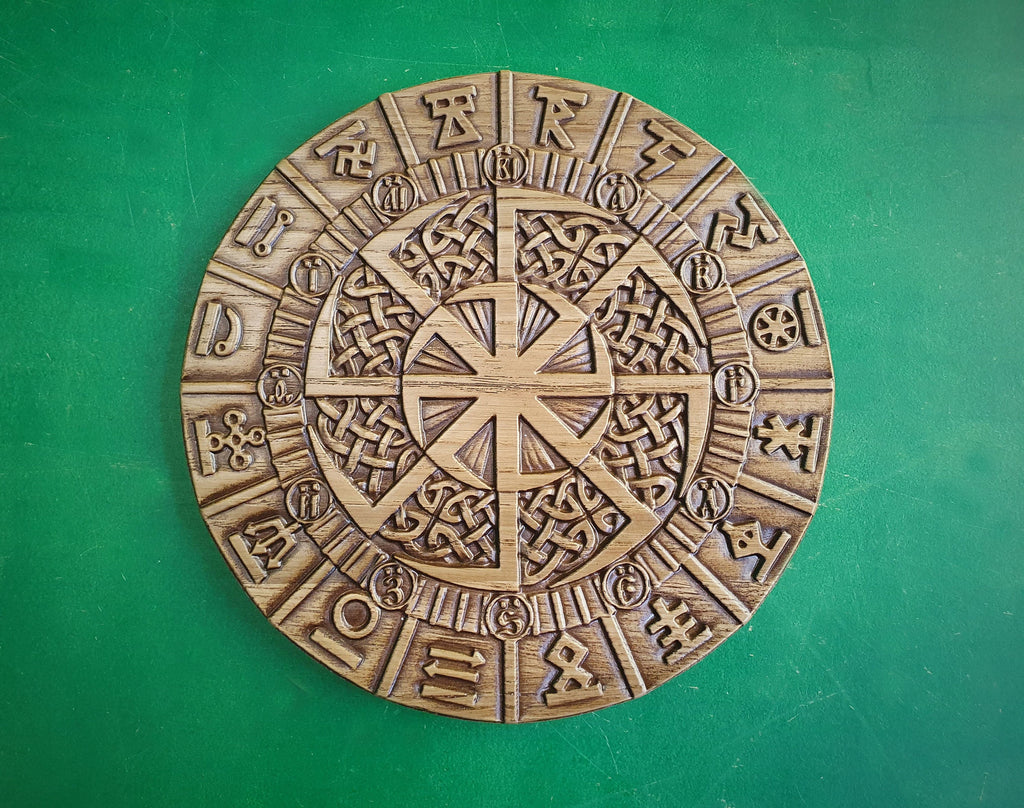 Slavic amulet Kolovrat in the rune circle, Wall art, Wall decor, Wall hanging