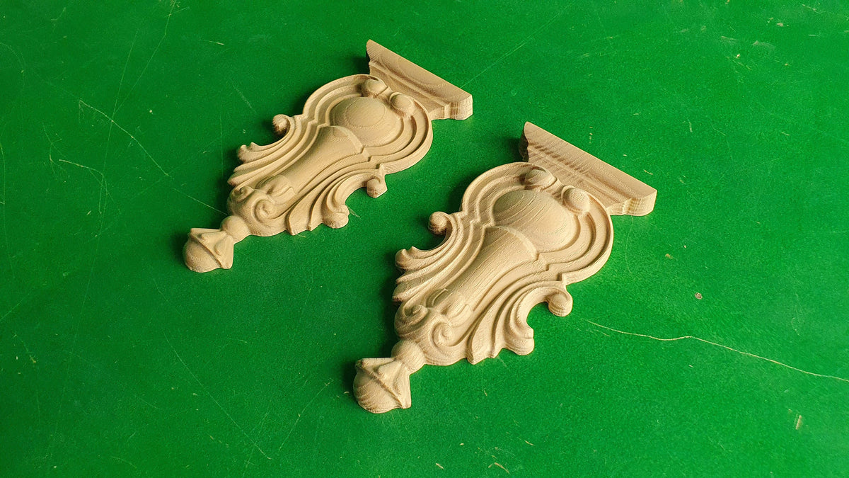 Carved Wooden Corbels Unpainted, Set 2pc, Home Wall Embellishments, wood onlays, wood wall art decor