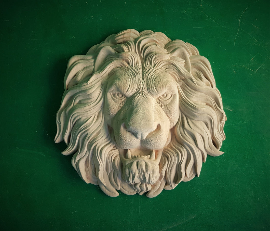 Beautiful Lion Head, Carved lion head, Unpainted, 1pc, Applique furniture decor DIY Furniture Trim Supplies wall ornaments pediments