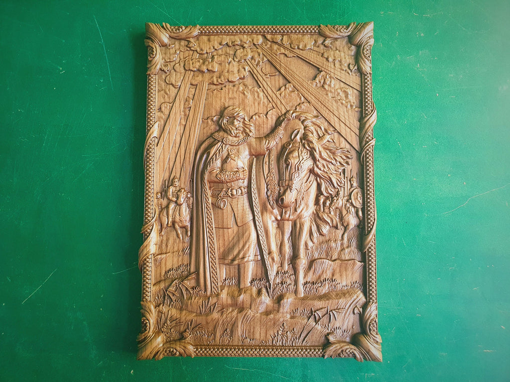 Farewell to the horse wood panel, Wall art, Wall decor, Wall hanging,  Celtic wood carving, Viking carving