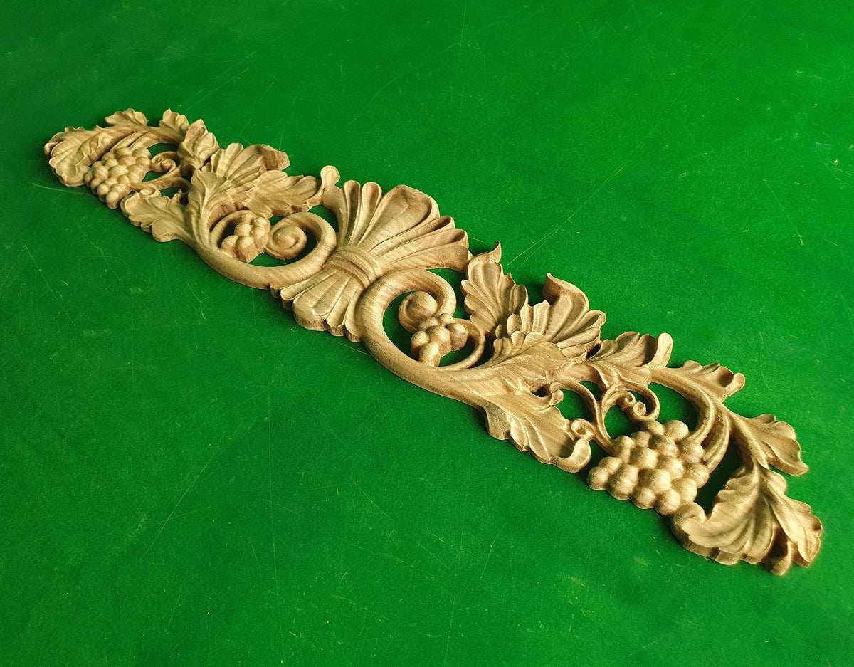 Wood Onlay Grapes, carved flower, horizontal decor, carved decoration of wood, wooden onlay, wall hanging