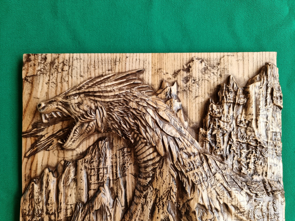 Dragon wood painting, wall decor carving, Dragon birthday gift, wall art decor panel