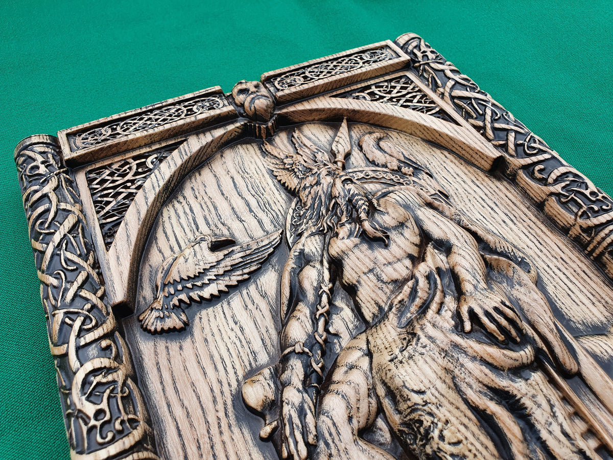God ODIN on the throne , Scandinavian God,  Celtic wood carving, Viking carving, wooden carving