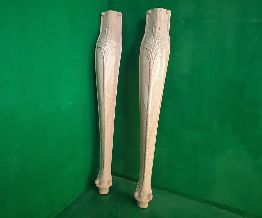Carved Cabriole Legs of wood, Set of 2pc, for the dinner table, coffee table, for furniture restoration