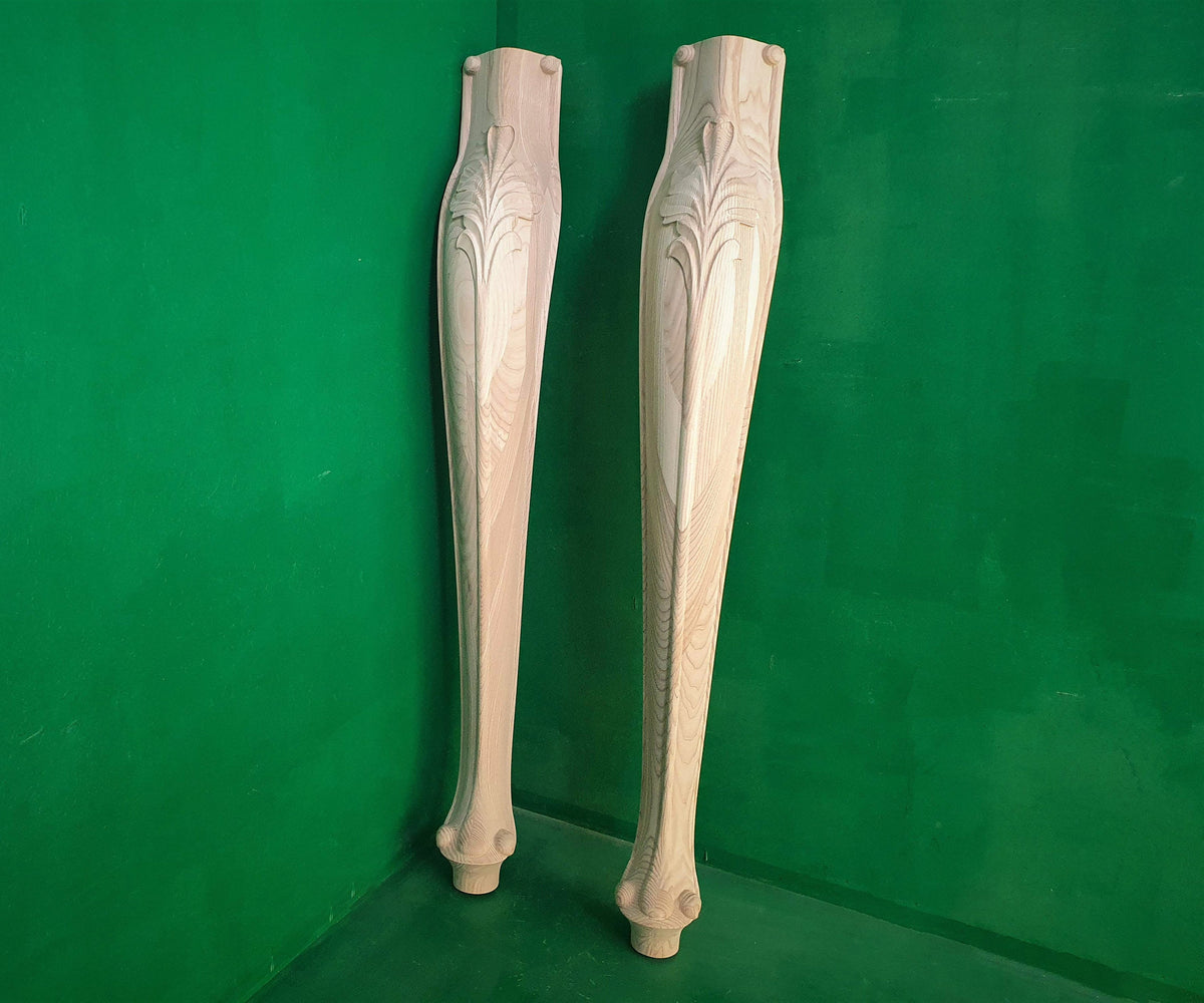 Carved Cabriole Legs of wood, Set of 2pc, for the dinner table, coffee table, for furniture restoration