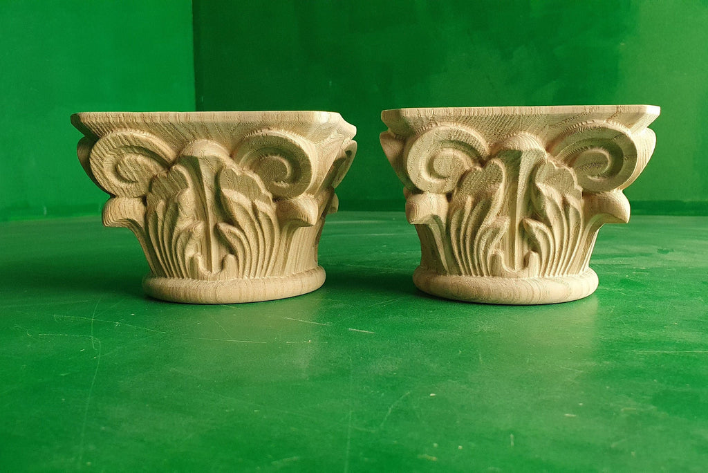 Carved Wooden Capitels, 2 pieces set