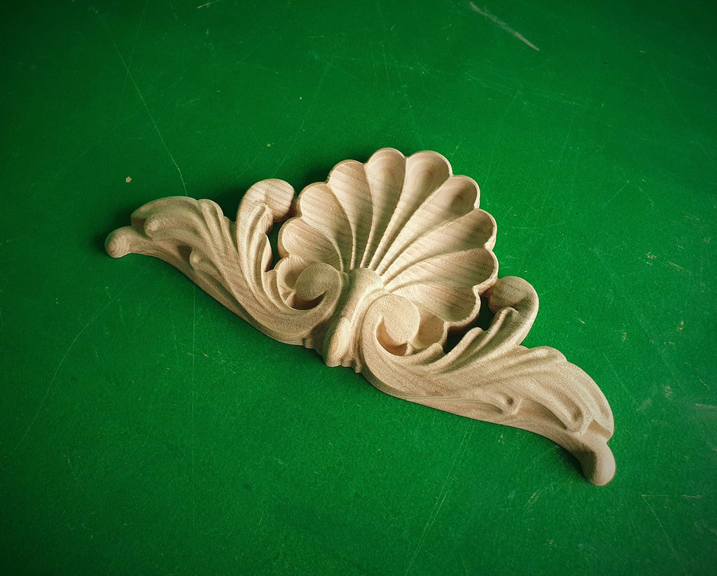 Shell decor, Wood Carved Applique Onlay, 1pc, Home Wall Embellishments, Furniture Carving