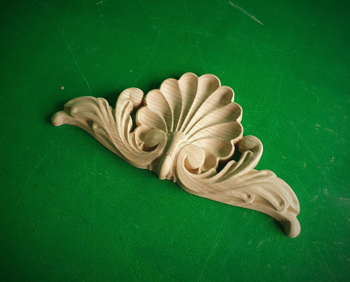 Shell decor, Wood Carved Applique Onlay, 1pc, Home Wall Embellishments, Furniture Carving