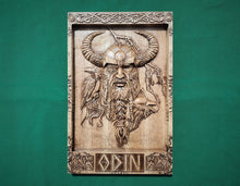 Load image into Gallery viewer, God ODIN with helmet , Scandinavian God,  Celtic wood carving, Viking carving, wooden carving

