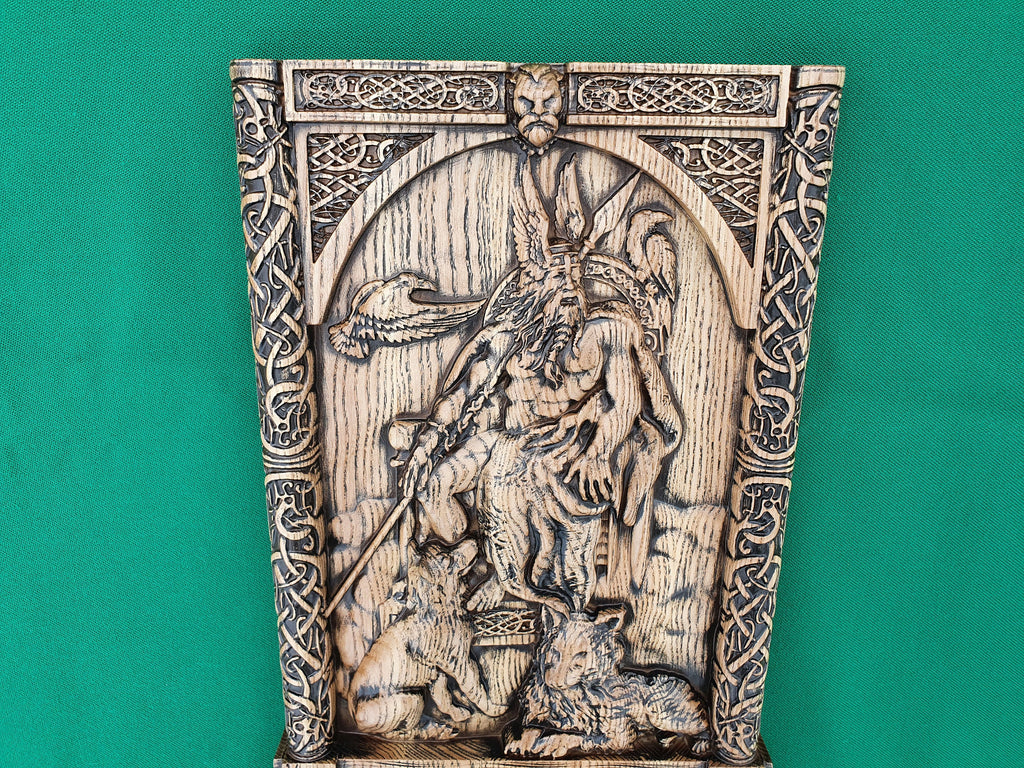 God ODIN on the throne , Scandinavian God,  Celtic wood carving, Viking carving, wooden carving