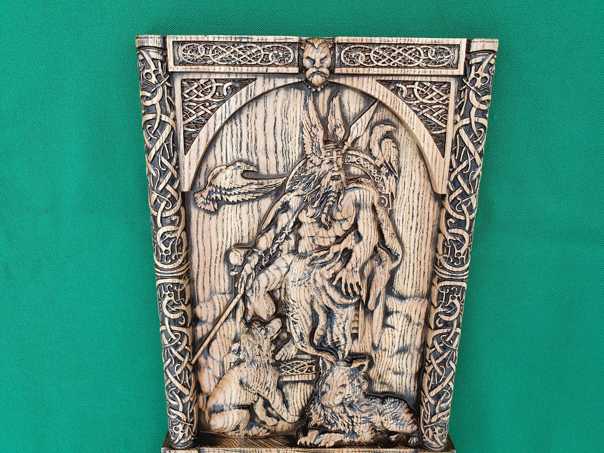 God ODIN on the throne , Scandinavian God,  Celtic wood carving, Viking carving, wooden carving
