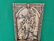 Load image into Gallery viewer, God ODIN on the throne , Scandinavian God,  Celtic wood carving, Viking carving, wooden carving
