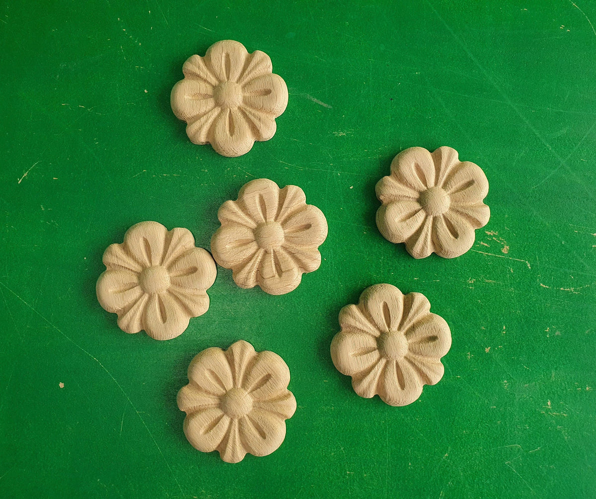 Flower decor of wood, Unpainted, 6 pieces, Home Wall Embellishments, wood onlays, wood wall art decor