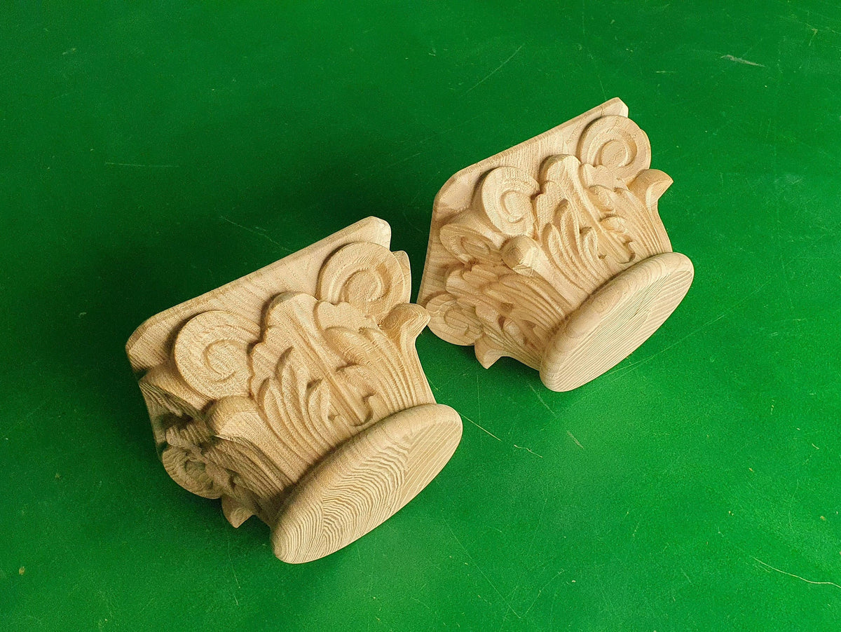 Carved Wooden Capitels, 2 pieces set