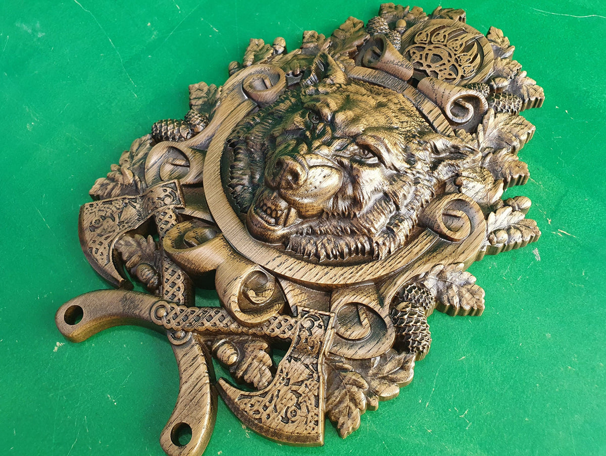 Viking Wolf FENRIR,  Odin's Wolf Fenrir on Viking Shield Wall Hanging Sculpture Viking Decor Scandinavian