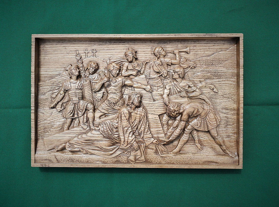 Way of the Cross of Jesus Christ made of wood, Stations of the Cross, Wood carved religion Icon