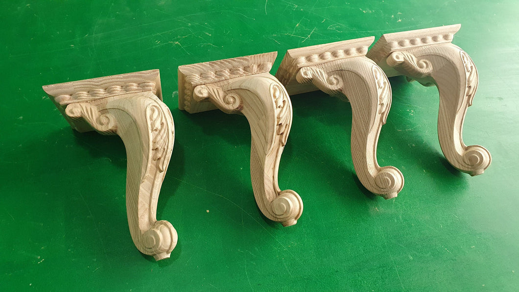 Carved Cabriole Legs, Set 4pc, for the cupboard, baroque Style, wooden legs, furniture leg