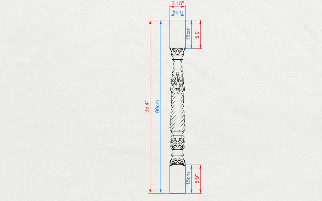 Wooden baluster for the stairs or balustrade, carved banister of wood, stair balusters, Custom size wood balusters for stairs