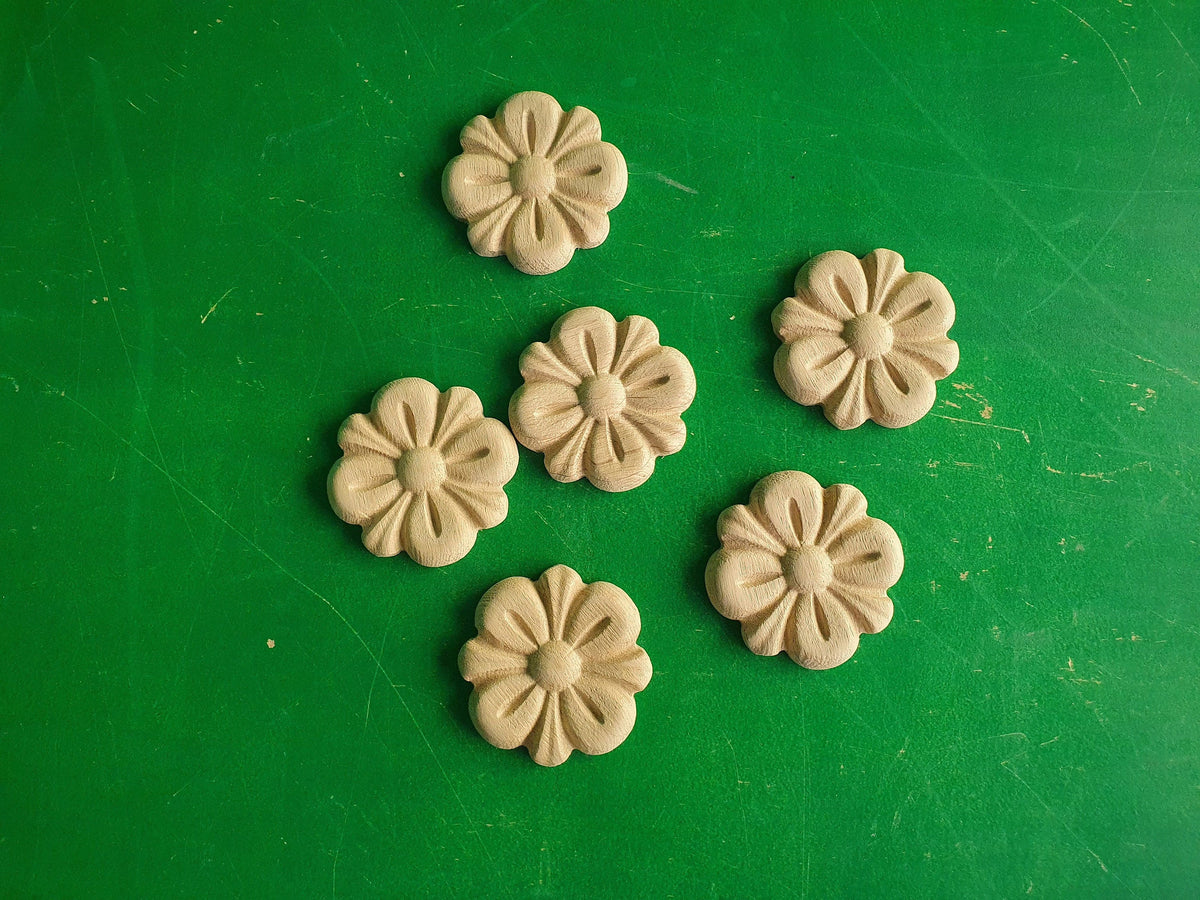 Flower decor of wood, Unpainted, 6 pieces, Home Wall Embellishments, wood onlays, wood wall art decor