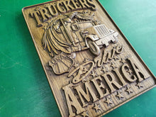 Load image into Gallery viewer, Truckers Drive America, carved painting of wood, gift for truckers
