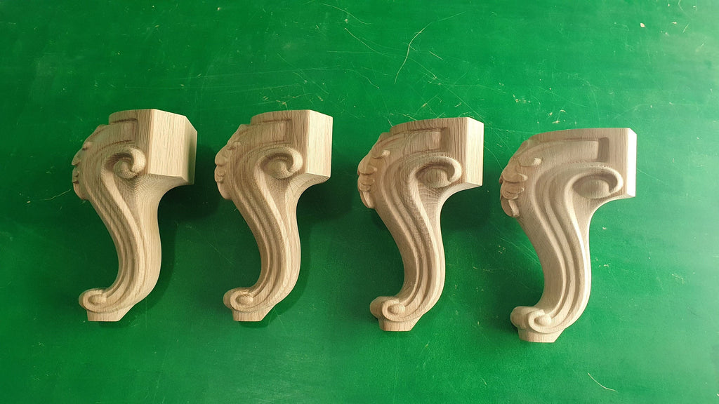 Carved Cabriole Legs, Set 4pc, for the cupboard, baroque Style, wooden legs, furniture leg