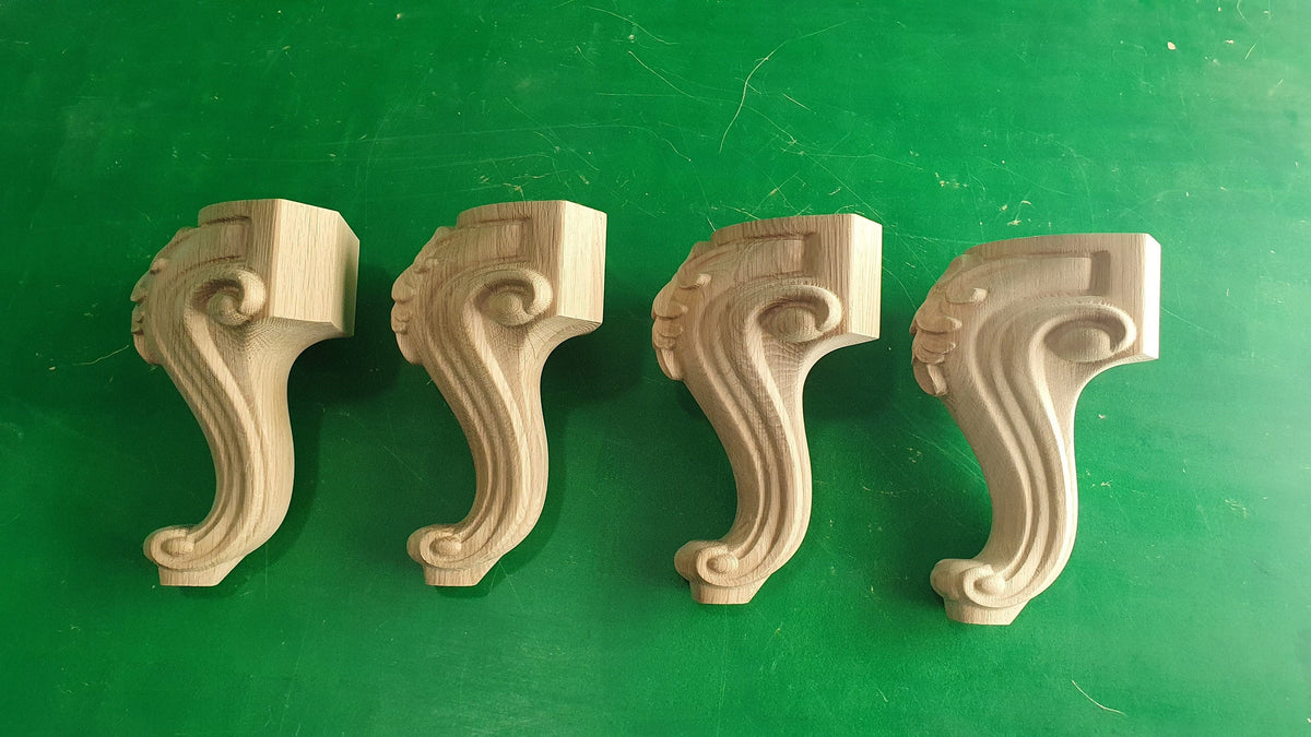 Carved Cabriole Legs, Set 4pc, for the cupboard, baroque Style, wooden legs, furniture leg