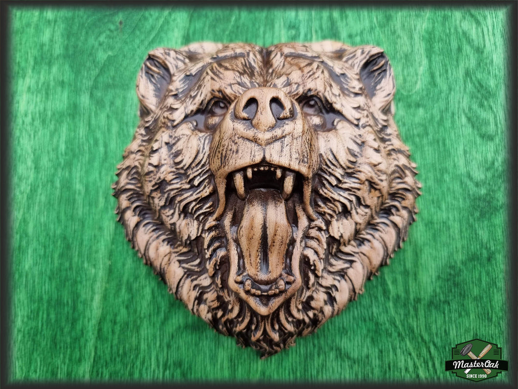 Angry Bear Head carved of wood,  Unusual wall decor, Viking carving, Celtic Lord Of Woods, Wall art, Wall decor, Wall hanging