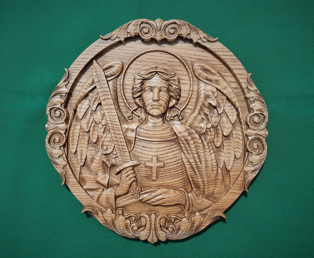 Saint Archangel Michael wood carving decor, wall hanging religious panno, religious gift, christian gift