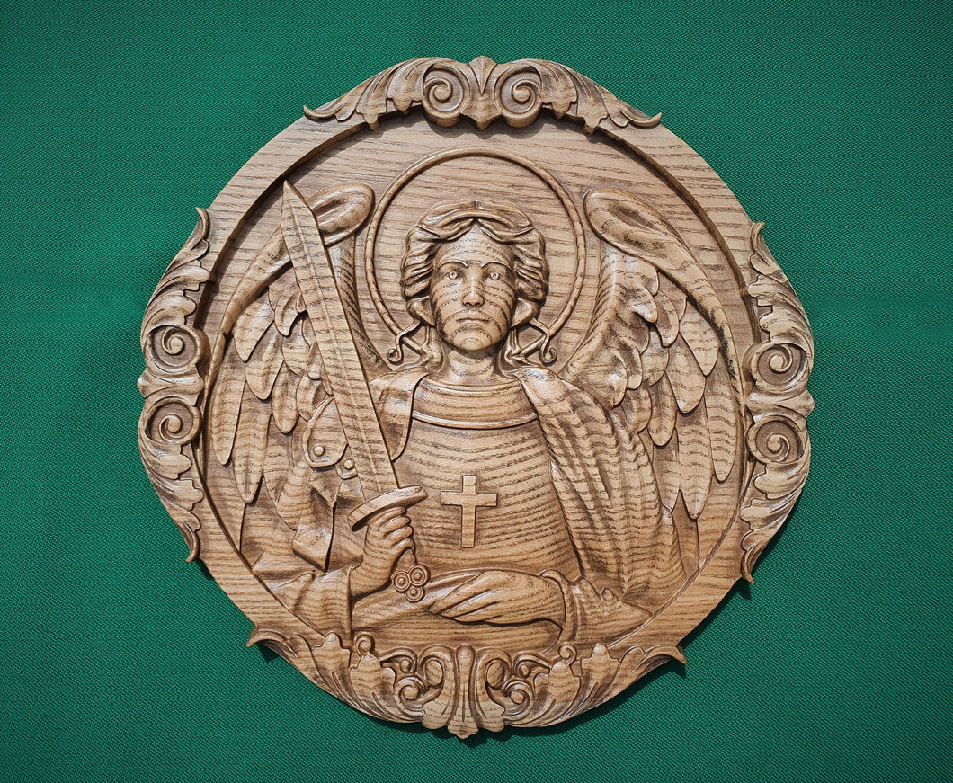Saint Archangel Michael wood carving decor, wall hanging religious panno, religious gift, christian gift
